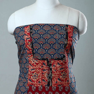 Blue - Block Printed Cotton Ajrakh Kurta Material (2.8 meter) 04