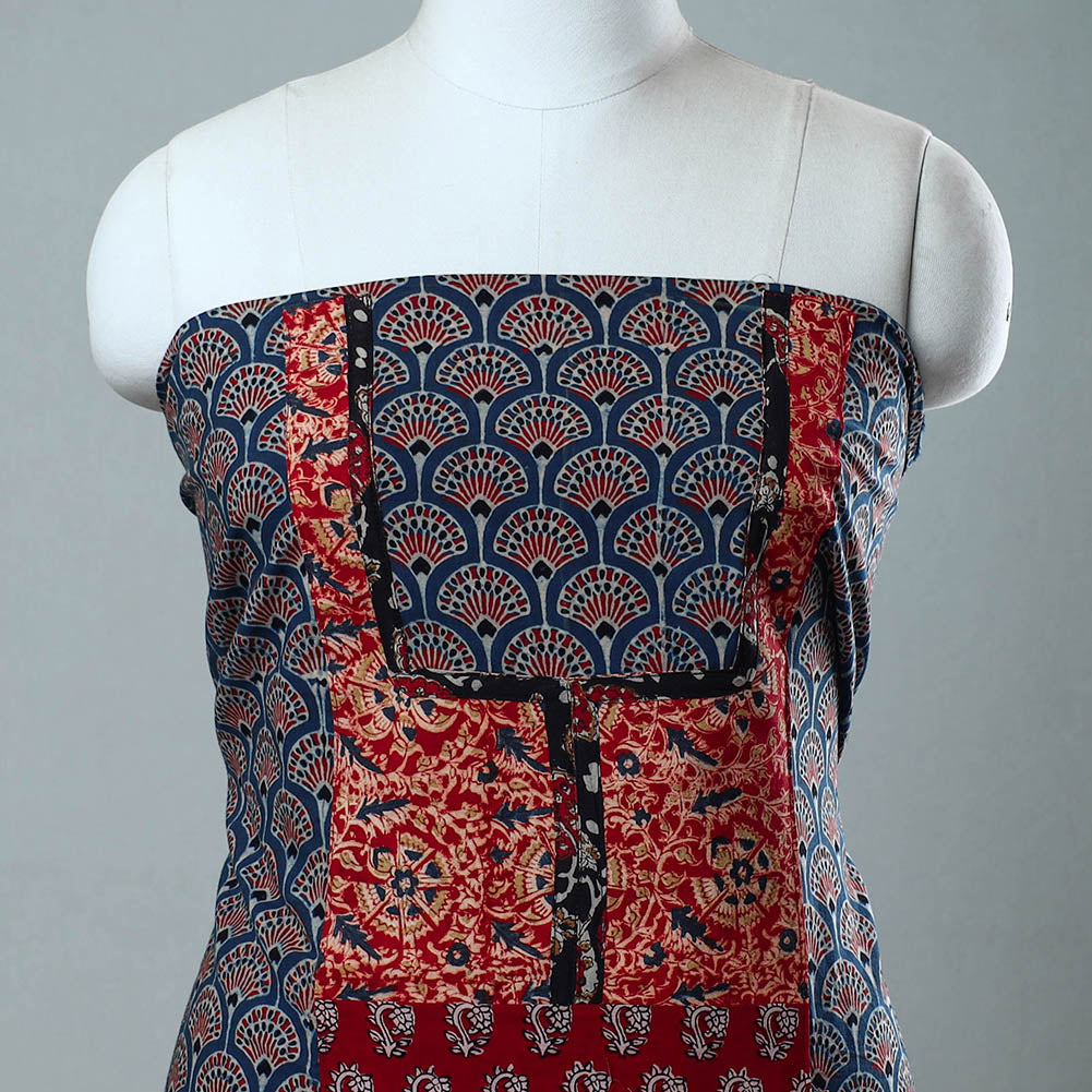 Blue - Block Printed Cotton Ajrakh Kurta Material (2.8 meter) 04