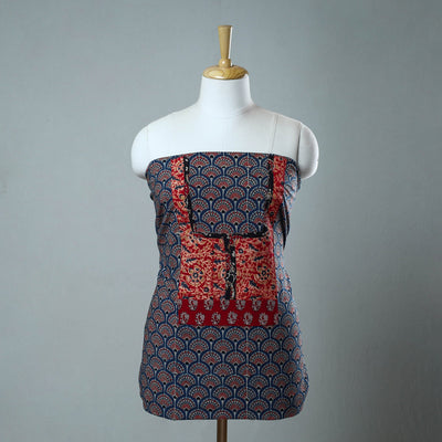 Blue - Block Printed Cotton Ajrakh Kurta Material (2.8 meter) 04