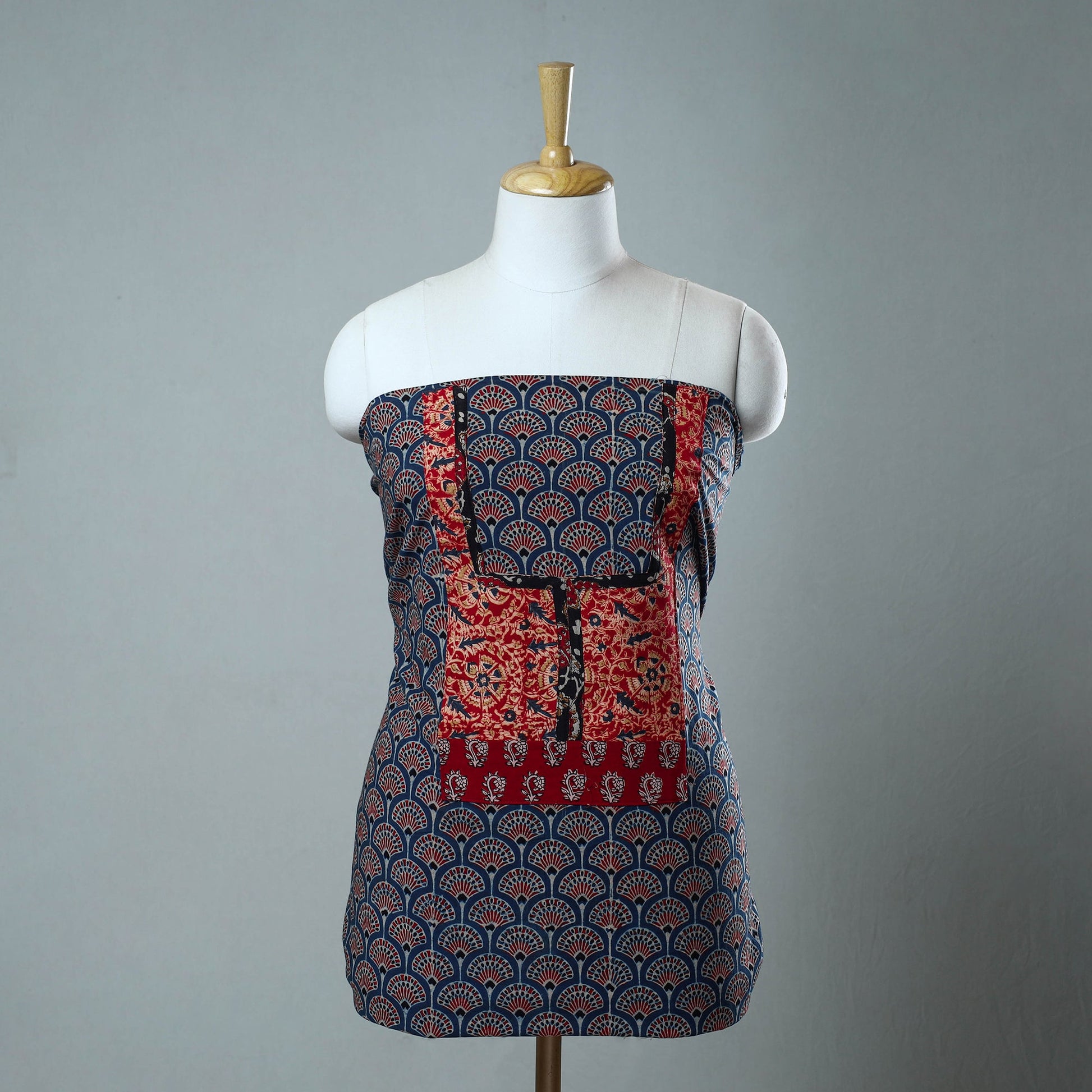Blue - Block Printed Cotton Ajrakh Kurta Material (2.8 meter) 04