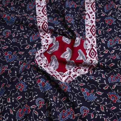 Black - Block Printed Cotton Ajrakh Kurta Material (2.7 meter) 03