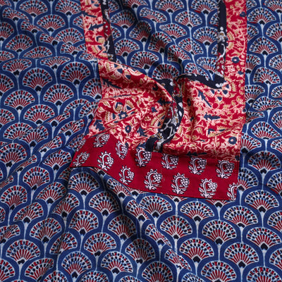 Blue - Block Printed Cotton Ajrakh Kurta Material (2.8 meter) 04