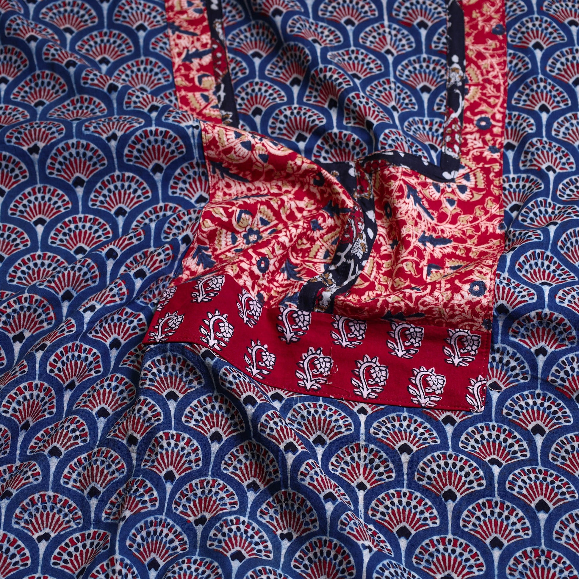 Blue - Block Printed Cotton Ajrakh Kurta Material (2.8 meter) 04
