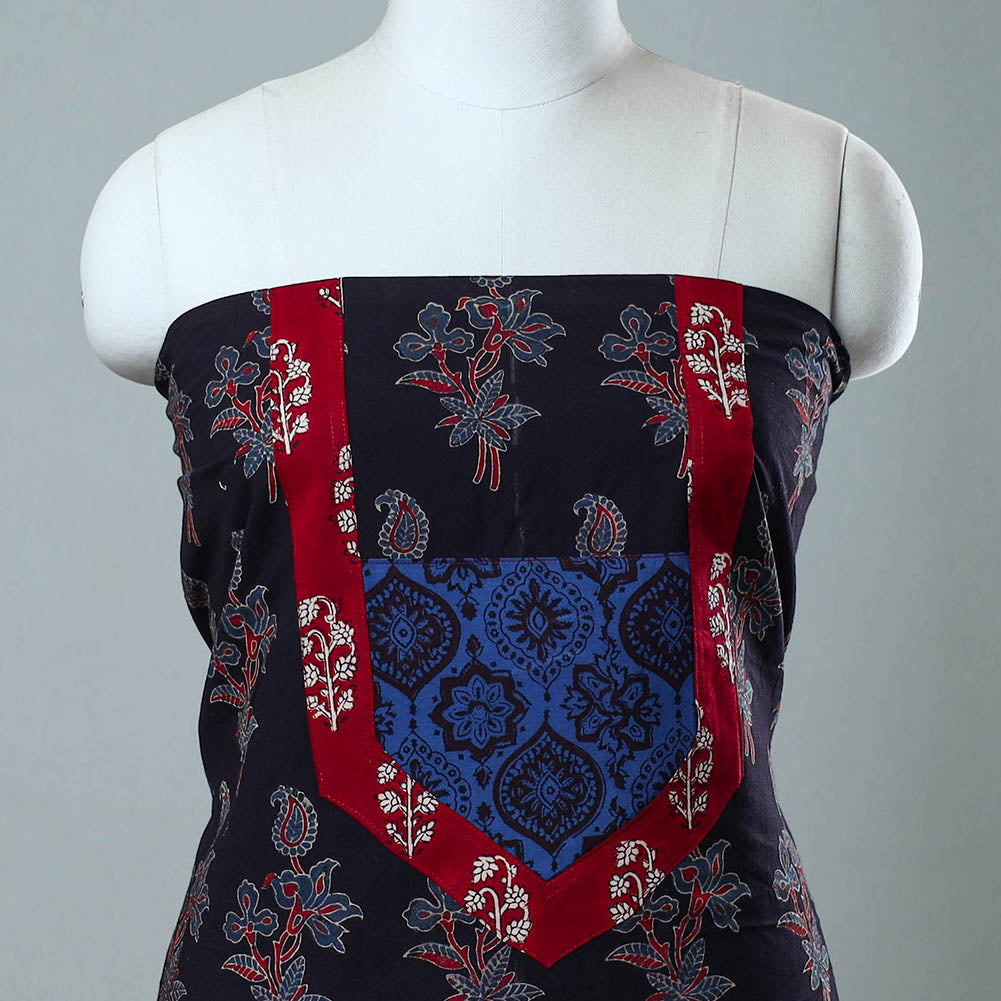 Black - Block Printed Cotton Ajrakh Kurta Material (2.8 meter) 08