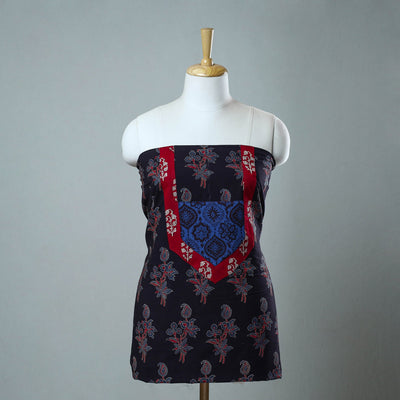 Black - Block Printed Cotton Ajrakh Kurta Material (2.8 meter) 08