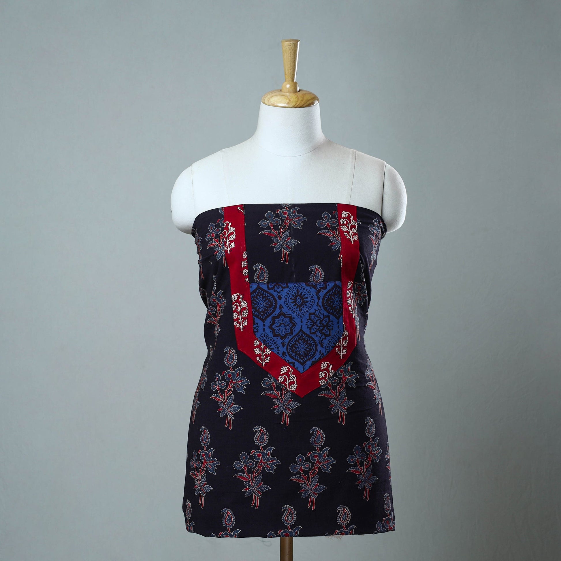 Black - Block Printed Cotton Ajrakh Kurta Material (2.8 meter) 08