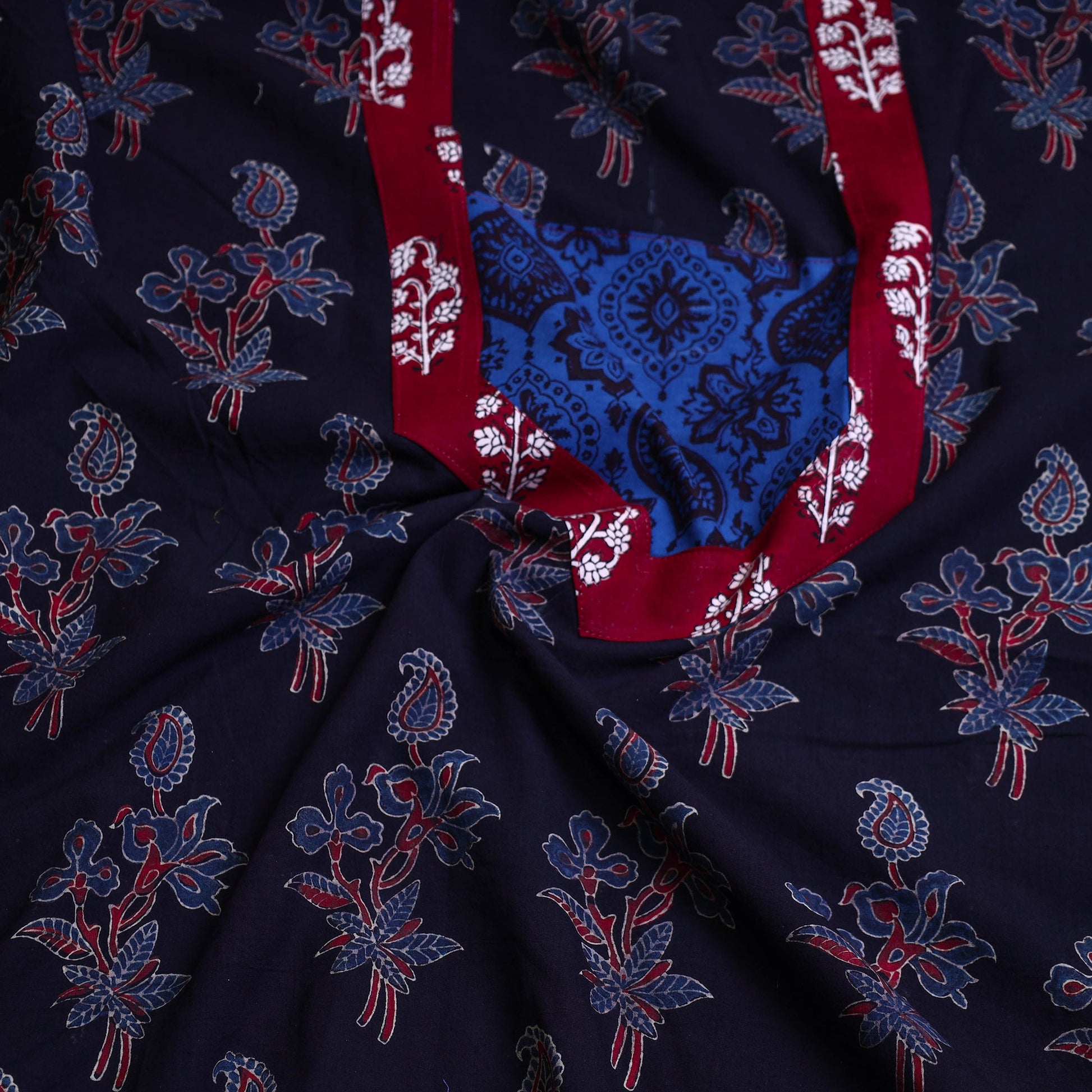 Black - Block Printed Cotton Ajrakh Kurta Material (2.8 meter) 08
