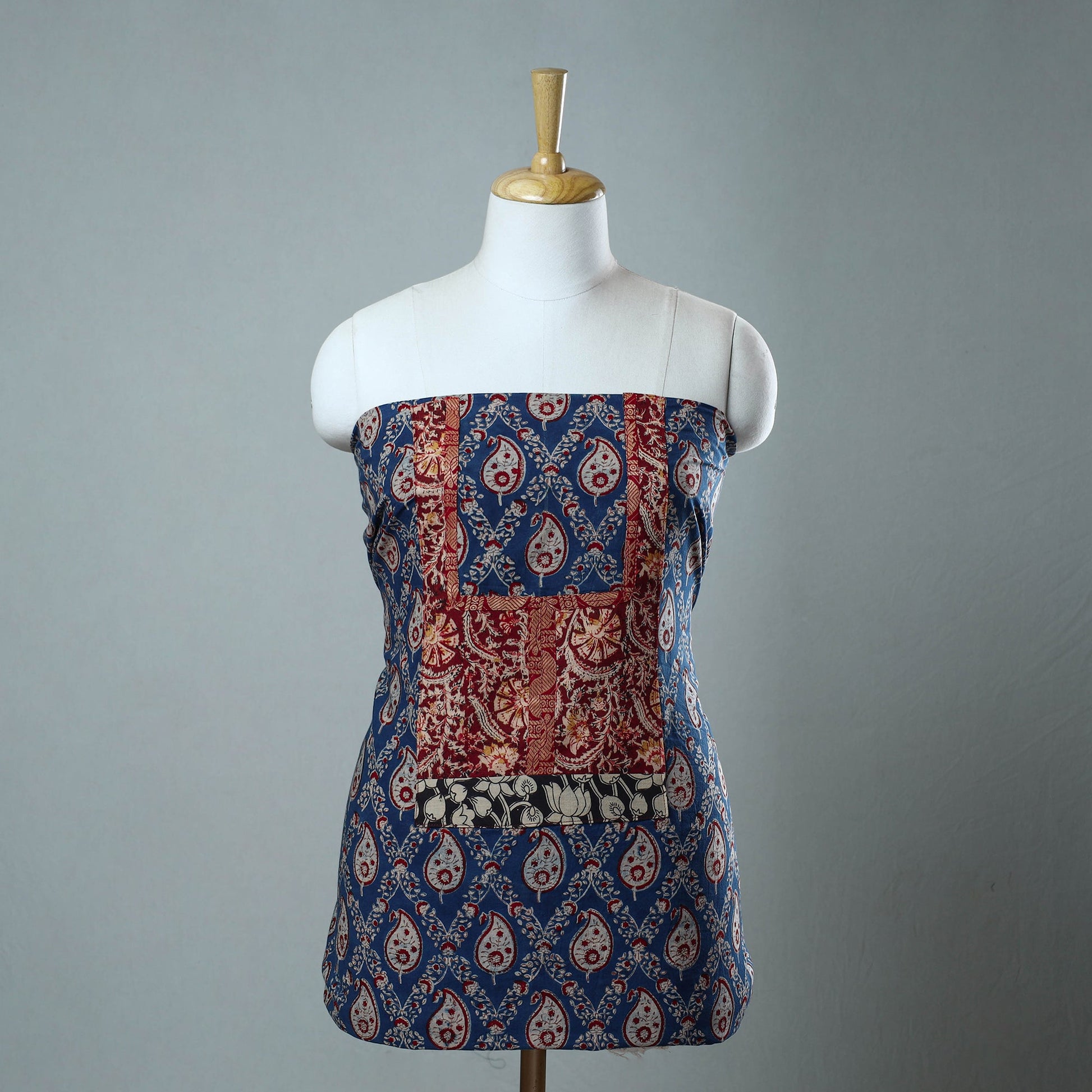 Blue - Block Printed Cotton Ajrakh Kurta Material (2.9 meter) 09