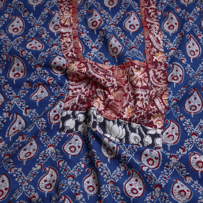 Blue - Block Printed Cotton Ajrakh Kurta Material (2.9 meter) 09