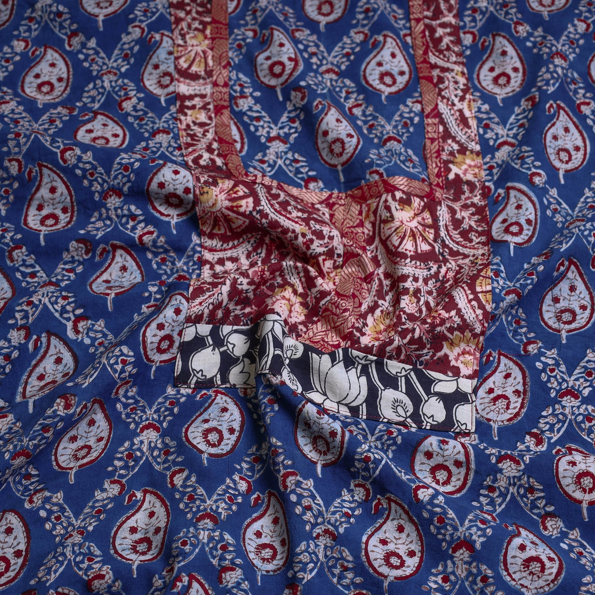 Blue - Block Printed Cotton Ajrakh Kurta Material (2.9 meter) 09