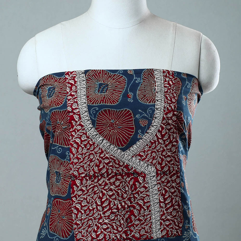 Blue - Block Printed Cotton Ajrakh Kurta Material (2.8 meter) 17