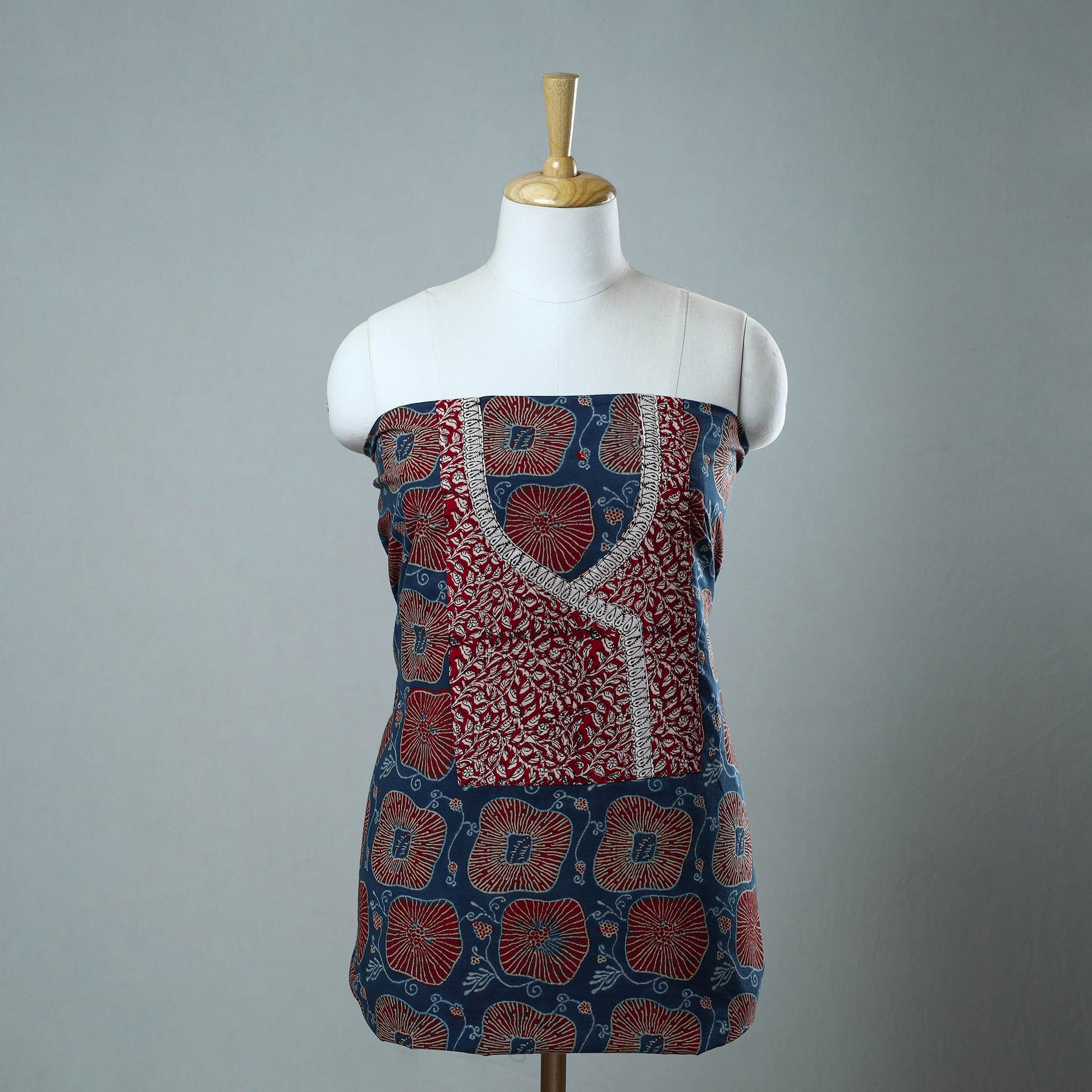 Blue - Block Printed Cotton Ajrakh Kurta Material (2.8 meter) 17