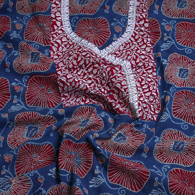 Blue - Block Printed Cotton Ajrakh Kurta Material (2.8 meter) 17