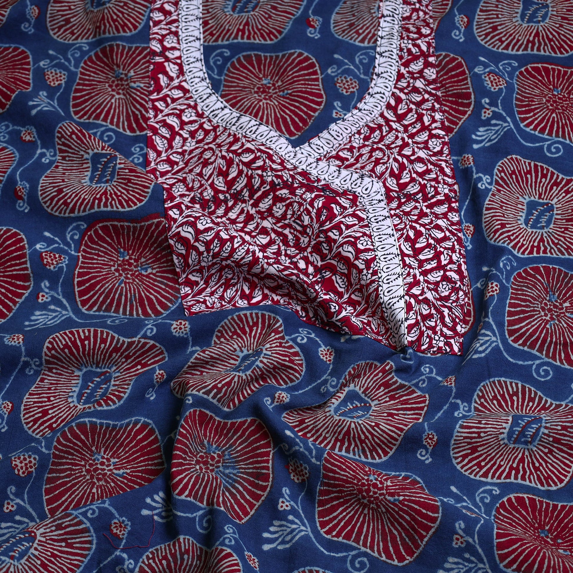 Blue - Block Printed Cotton Ajrakh Kurta Material (2.8 meter) 17