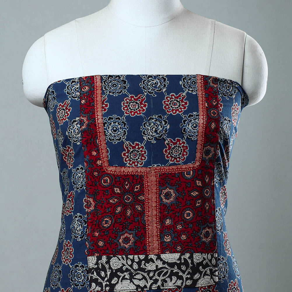 Blue - Block Printed Cotton Ajrakh Kurta Material (2.7 meter) 18