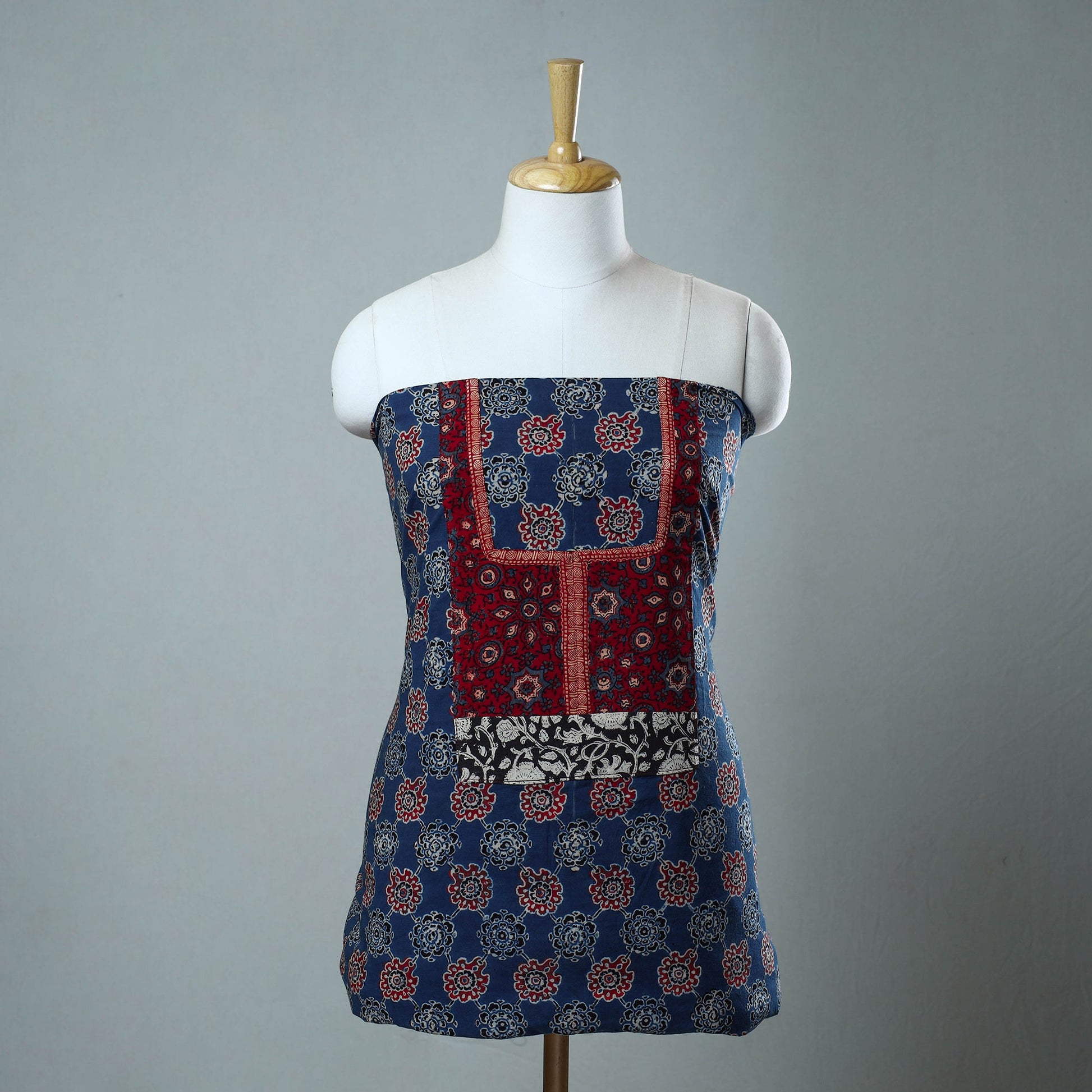 Blue - Block Printed Cotton Ajrakh Kurta Material (2.7 meter) 18