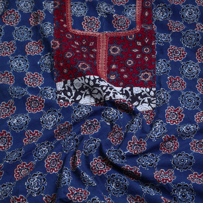 Blue - Block Printed Cotton Ajrakh Kurta Material (2.7 meter) 18