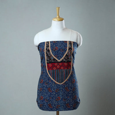 Blue - Block Printed Cotton Ajrakh Kurta Material (2.6 meter) 24