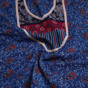 Blue - Block Printed Cotton Ajrakh Kurta Material (2.6 meter) 24