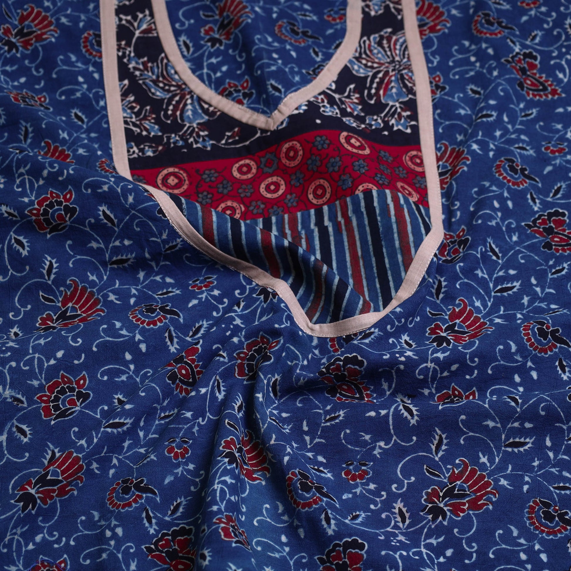 Blue - Block Printed Cotton Ajrakh Kurta Material (2.6 meter) 24
