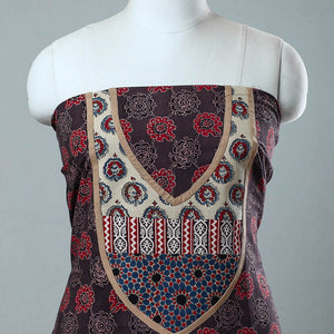 Brown - Block Printed Cotton Ajrakh Kurta Material (2.8 meter) 27