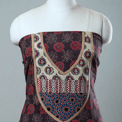 Brown - Block Printed Cotton Ajrakh Kurta Material (2.8 meter) 27