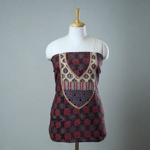 Brown - Block Printed Cotton Ajrakh Kurta Material (2.8 meter) 27