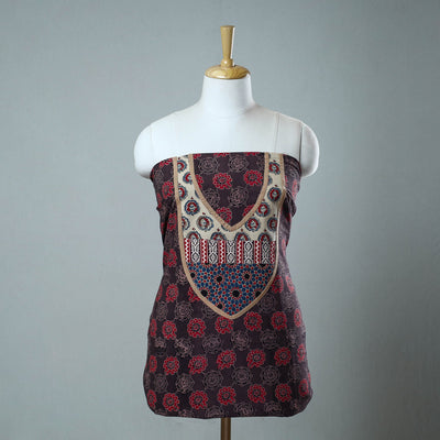 Brown - Block Printed Cotton Ajrakh Kurta Material (2.8 meter) 27