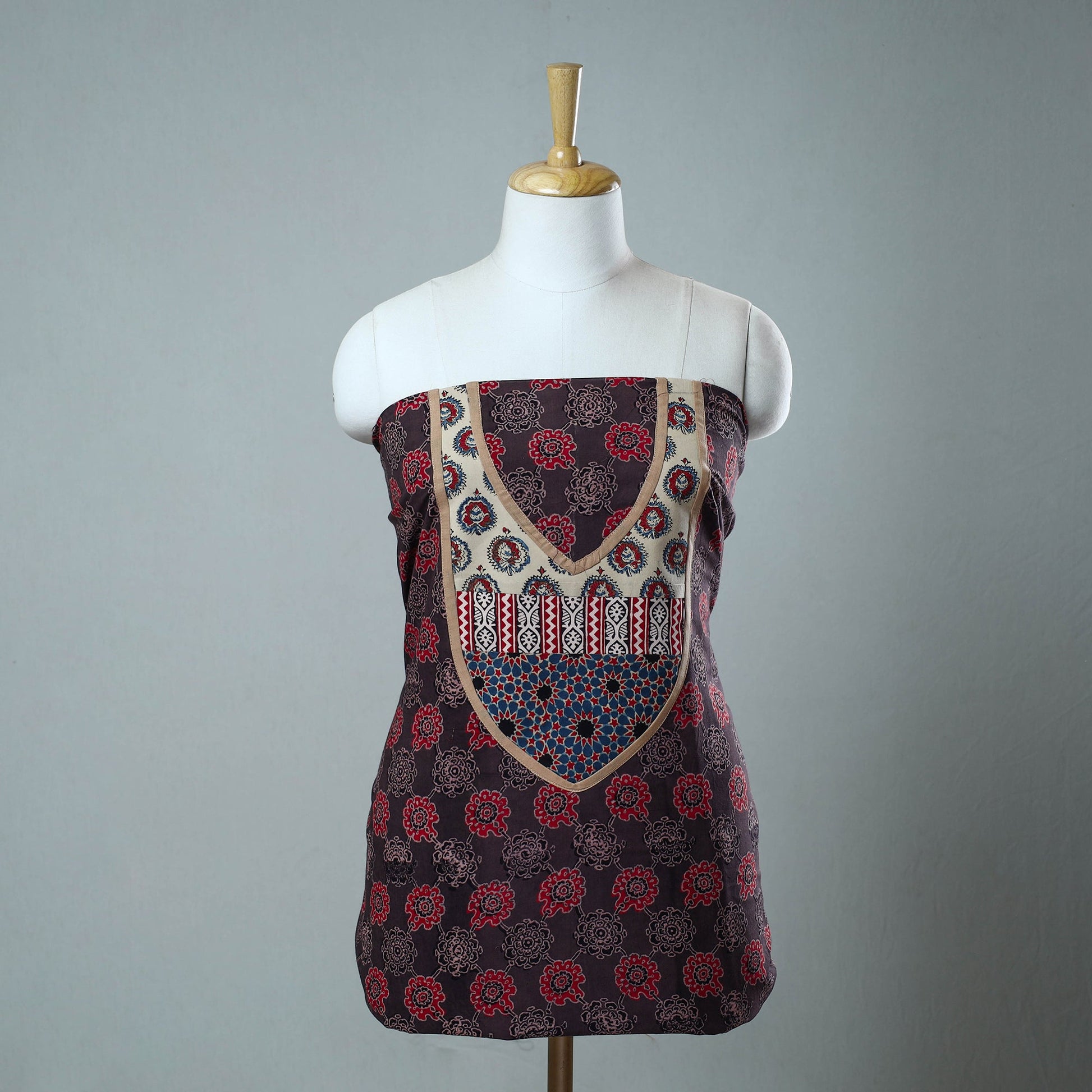 Brown - Block Printed Cotton Ajrakh Kurta Material (2.8 meter) 27