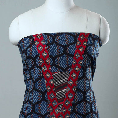 Blue - Block Printed Cotton Ajrakh Kurta Material (2.5 meter) 29