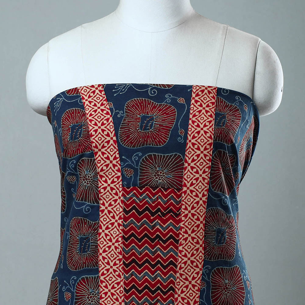 Blue - Block Printed Cotton Ajrakh Kurta Material (2.5 meter) 30