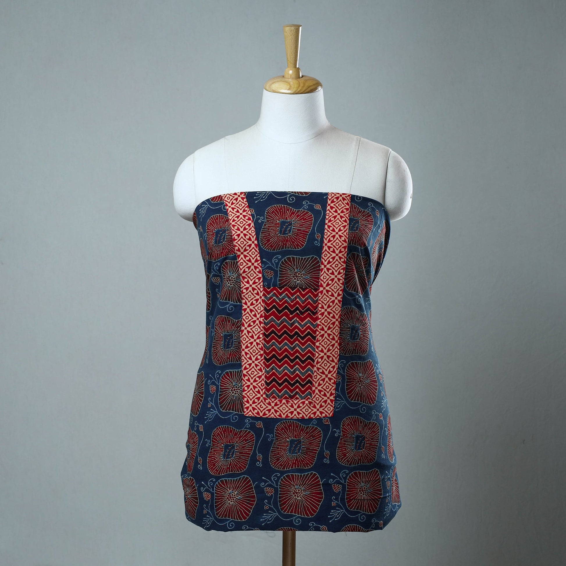 Blue - Block Printed Cotton Ajrakh Kurta Material (2.5 meter) 30