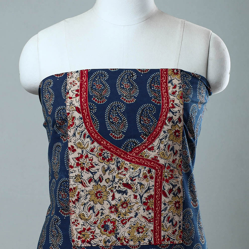Blue - Block Printed Cotton Ajrakh Kurta Material (2.8 meter) 32