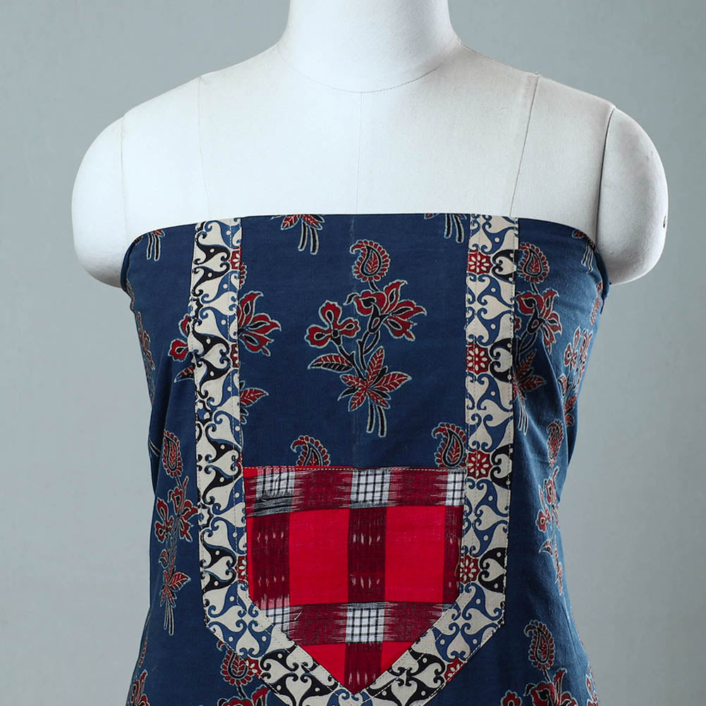 Blue - Block Printed Cotton Ajrakh Kurta Material (2.8 meter) 33