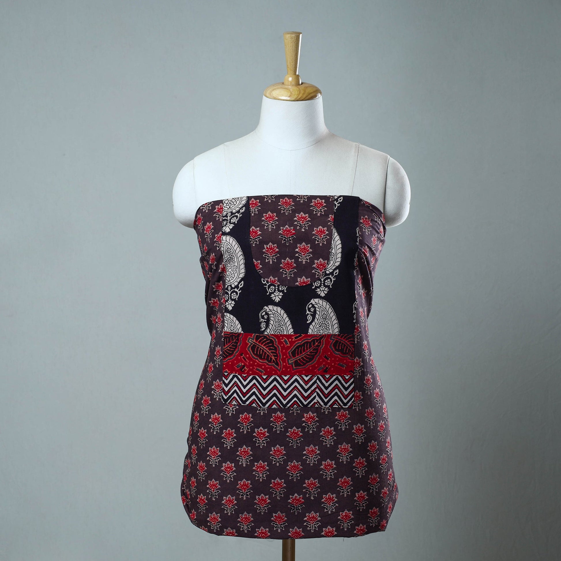 Brown - Block Printed Cotton Ajrakh Kurta Material (2.7 meter) 34