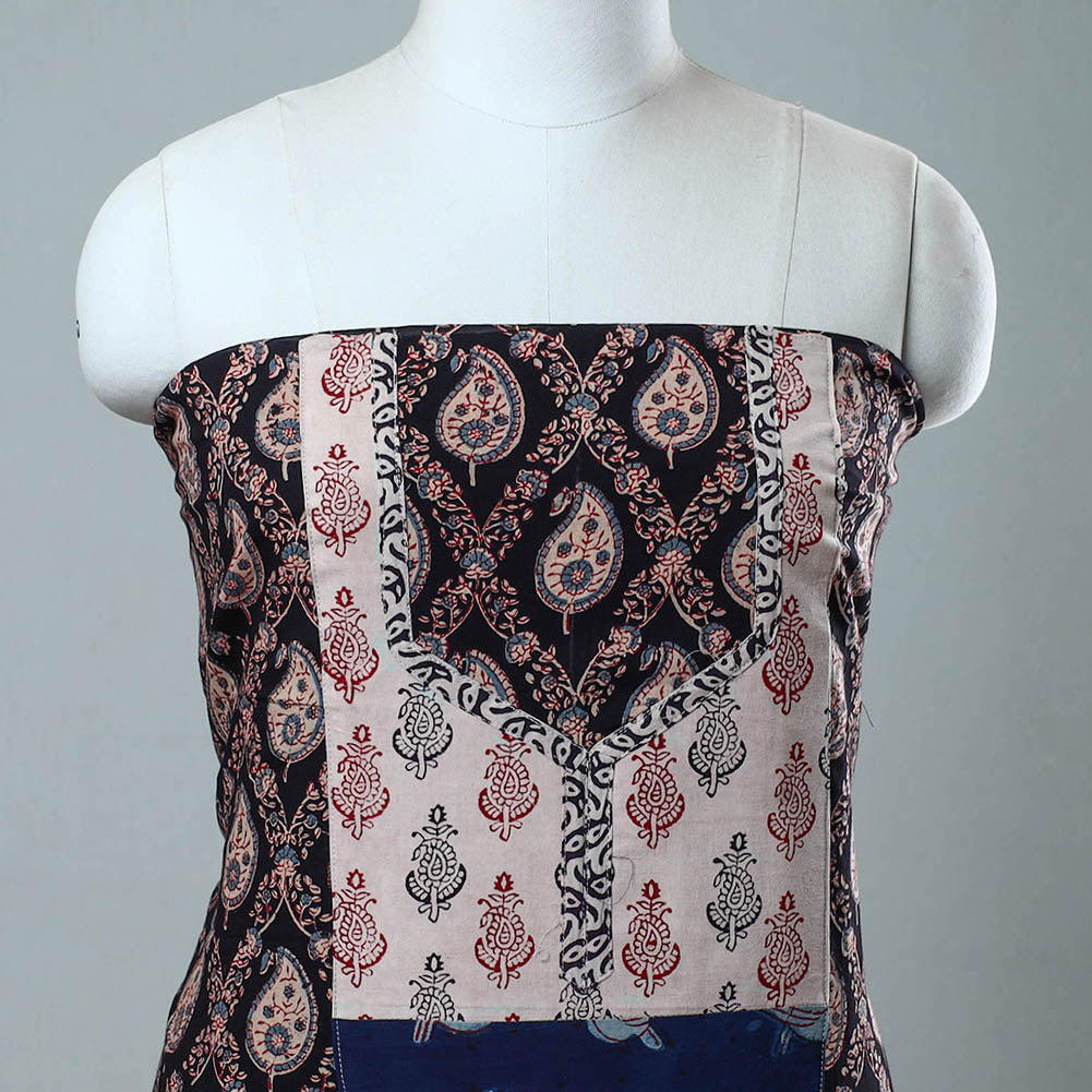 Black - Block Printed Cotton Ajrakh Kurta Material (2.8 meter) 40