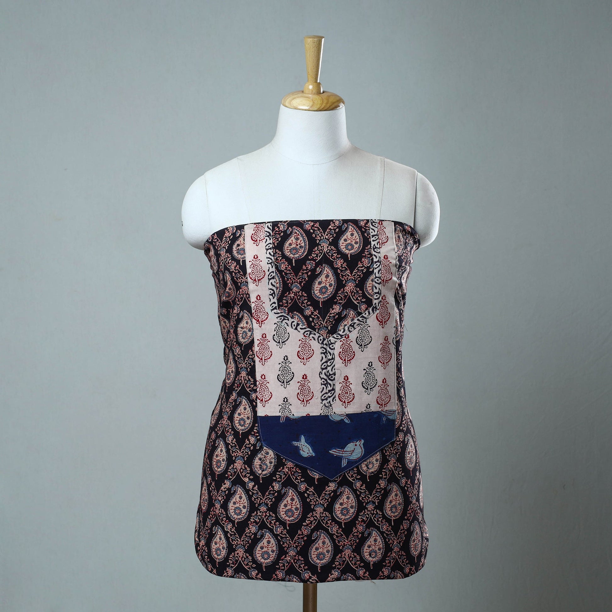 Black - Block Printed Cotton Ajrakh Kurta Material (2.8 meter) 40