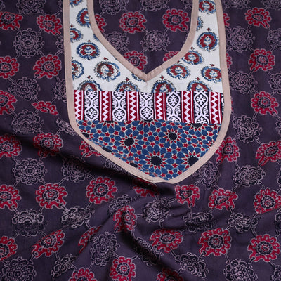 Brown - Block Printed Cotton Ajrakh Kurta Material (2.8 meter) 27