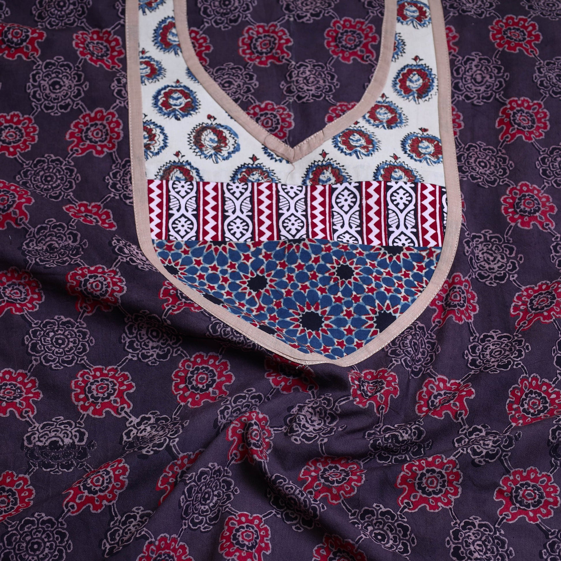 Brown - Block Printed Cotton Ajrakh Kurta Material (2.8 meter) 27