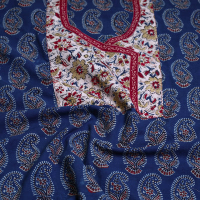 Blue - Block Printed Cotton Ajrakh Kurta Material (2.8 meter) 32