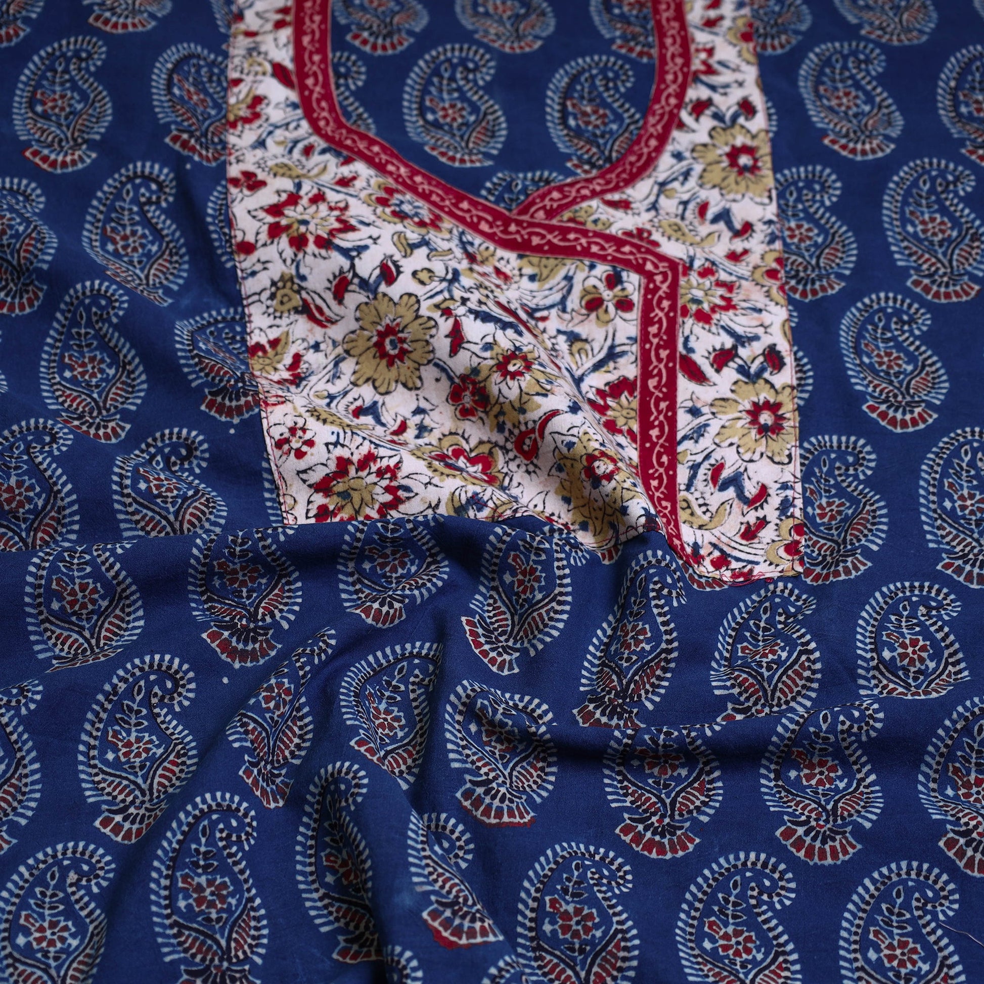 Blue - Block Printed Cotton Ajrakh Kurta Material (2.8 meter) 32