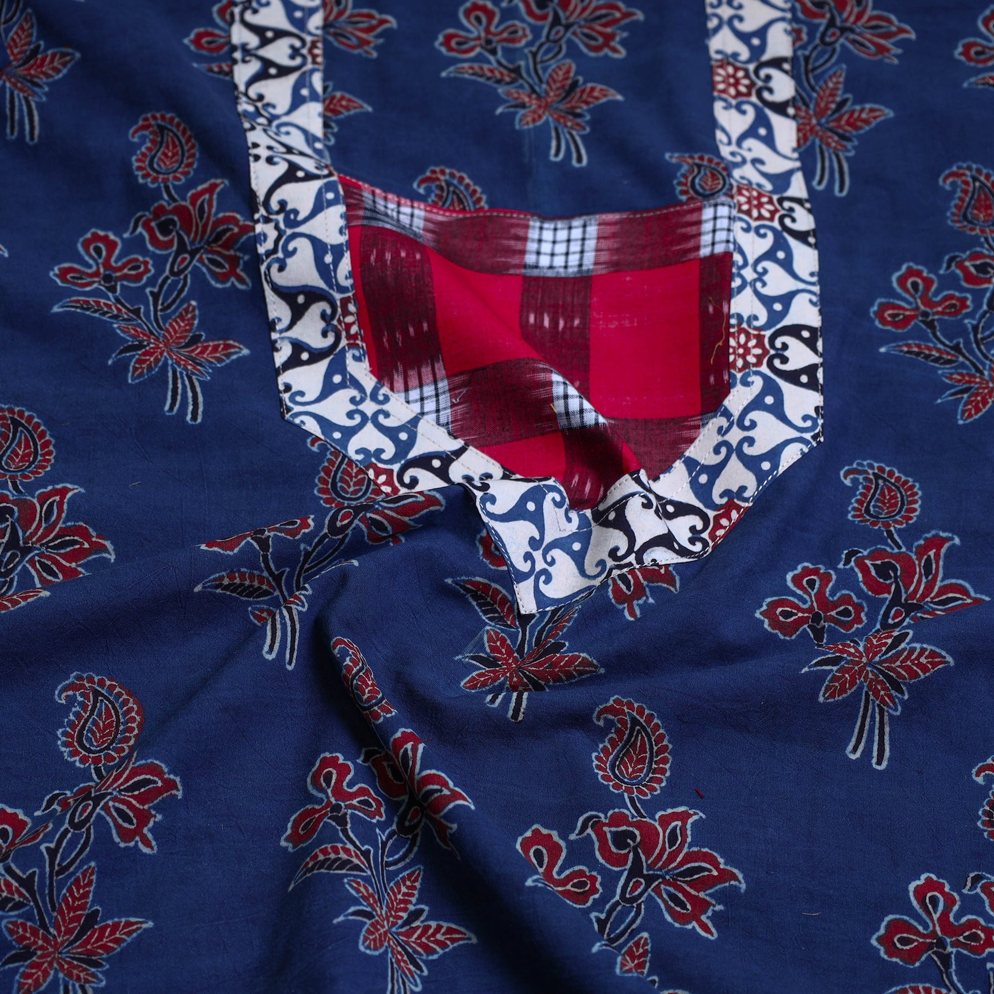 Blue - Block Printed Cotton Ajrakh Kurta Material (2.8 meter) 33