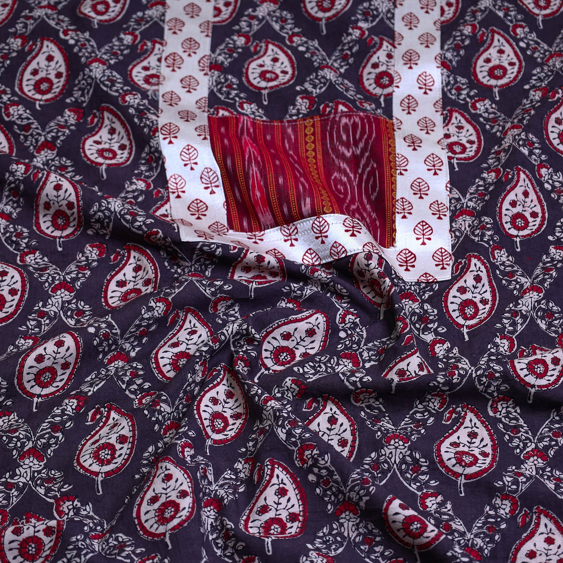 Brown - Block Printed Cotton Ajrakh Kurta Material (2.7 meter) 35