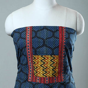 Blue - Block Printed Cotton Ajrakh Kurta Material (3.3 meter) 45