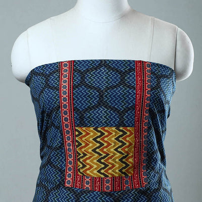 Blue - Block Printed Cotton Ajrakh Kurta Material (3.3 meter) 45