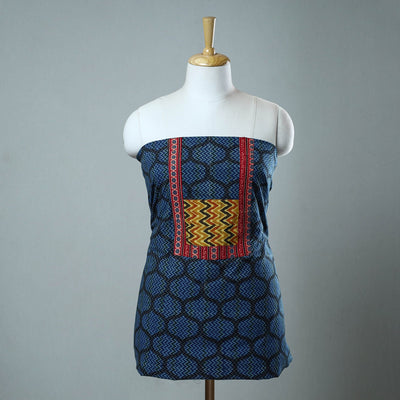 Blue - Block Printed Cotton Ajrakh Kurta Material (3.3 meter) 45