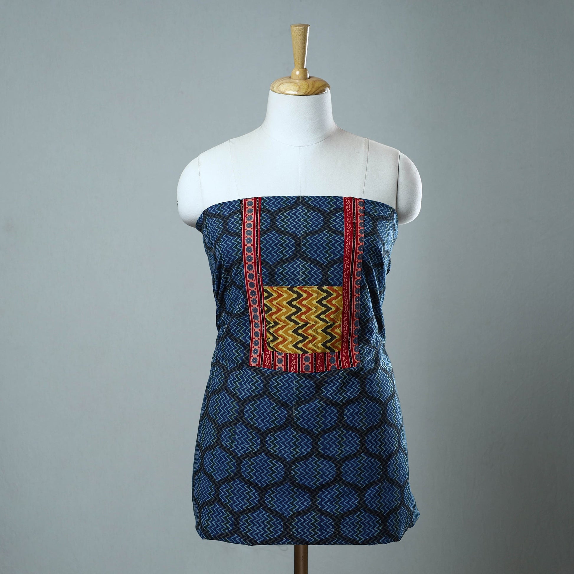 Blue - Block Printed Cotton Ajrakh Kurta Material (3.3 meter) 45