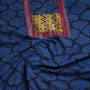 Blue - Block Printed Cotton Ajrakh Kurta Material (3.3 meter) 45