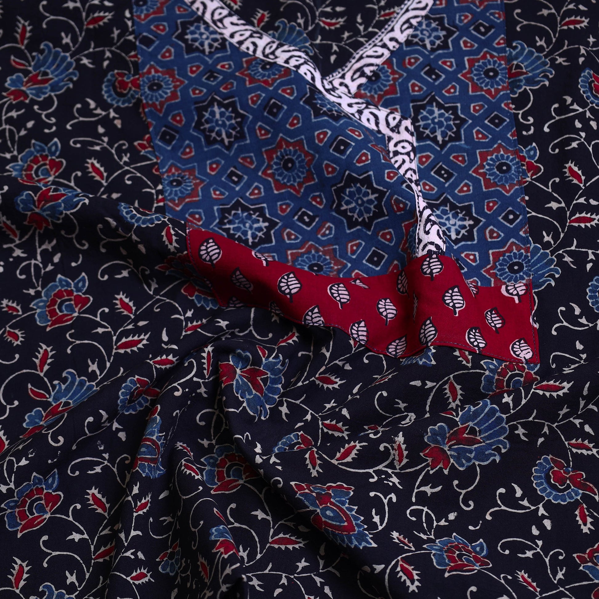 Black - Block Printed Cotton Ajrakh Kurta Material (2.6 meter) 52