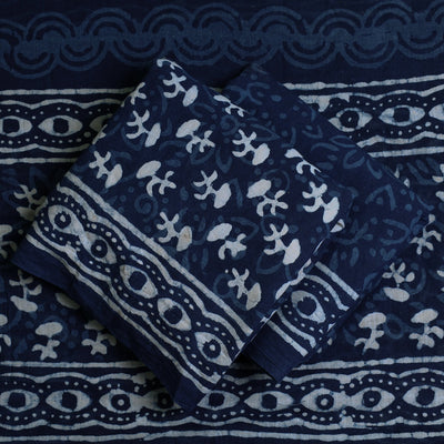 Blue - 3pc Cotton Indigo Bagru Print Dress Material Set 18